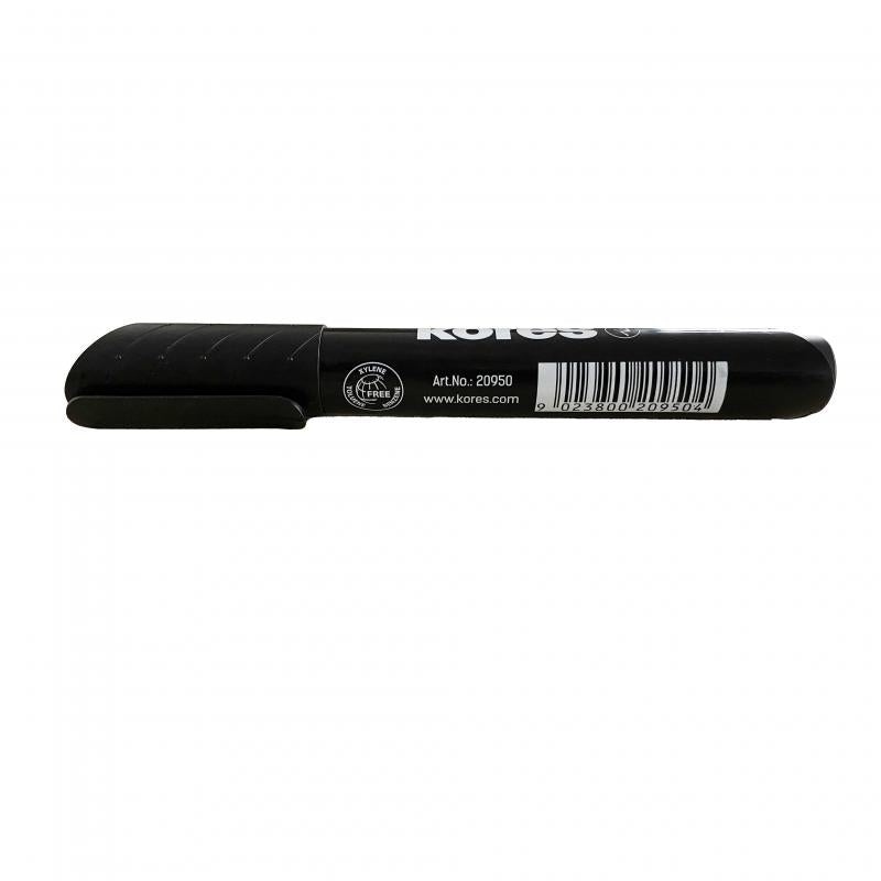 Marker permanent negru Kores varf tesit uscare rapida scriere pe orice suprafata rezistenta 10 zile fara capac