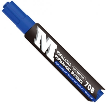 Marker permanent reincarcabil M&G 708 albastru varf rotund 3mm cerneala pe baza de ulei rezistenta la apa