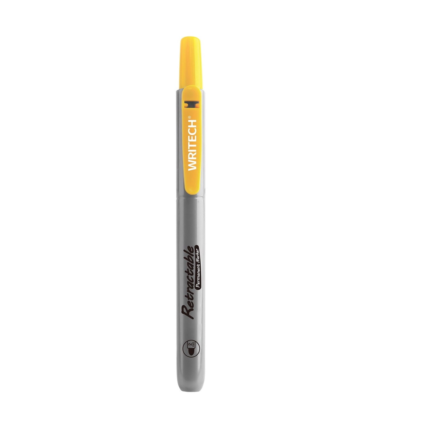 Marker permanent galben retractabil Writech varf rotund 2mm fara capac reincarcabil rezistent la apa pe orice suprafata