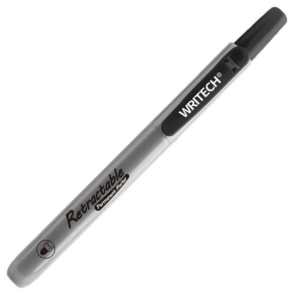 Marker permanent negru retractabil Writech varf rotund 2mm sistem clicker fara capac reincarcabil rezistent la apa