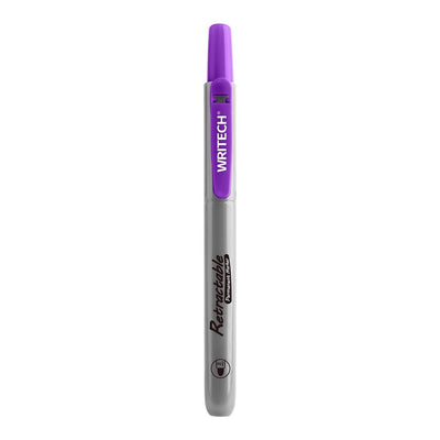 Marker permanent violet retractabil Writech varf rotund 2mm sistem clicker fara capac reincarcabil rezistent la apa pe metal sticla plastic