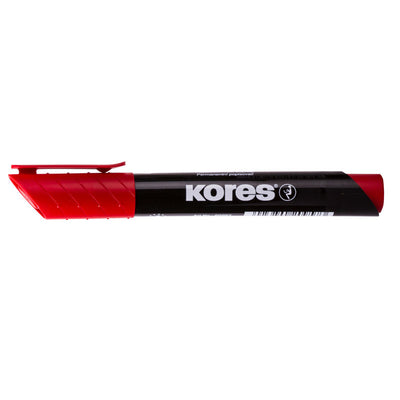 Marker permanent rosu Kores varf rotund 3mm uscare rapida rezistenta 10 zile fara capac pe orice suprafata