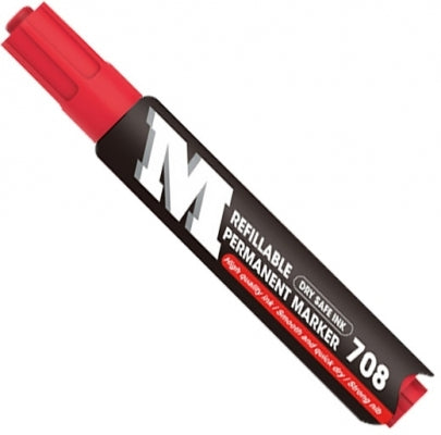 Marker permanent rosu reincarcabil M&G 708 varf rotund 3mm cerneala pe baza de ulei rezistenta la apa pentru marcaj industrial