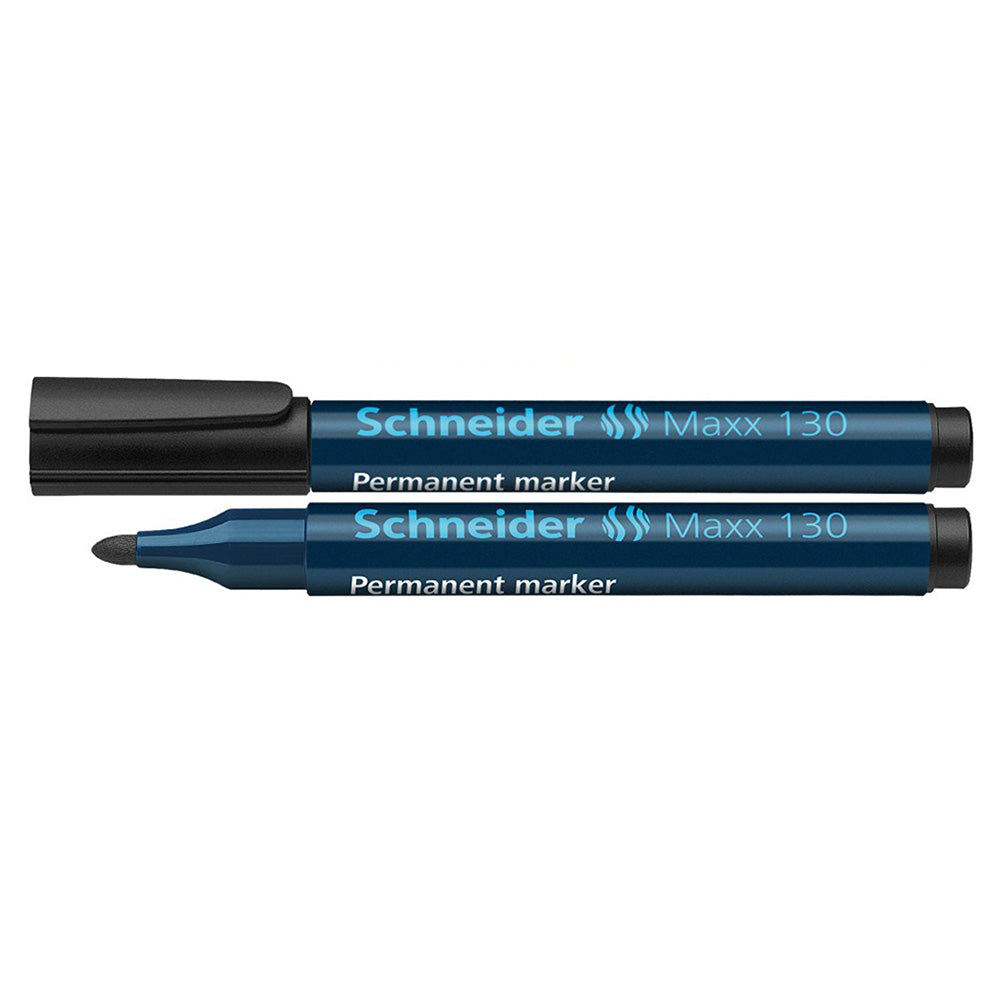 Marker permanent negru Schneider Maxx 130 varf rotund 1-3mm cerneala fara miros scriere pe metal plastic sticla lemn