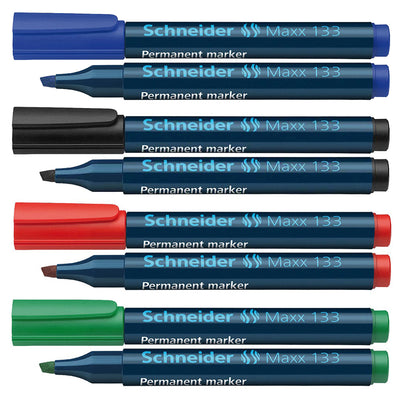 Marker permanent negru Schneider Maxx 133 varf tesit 1-4mm scriere pe metal plastic sticla lemn rezistent la apa