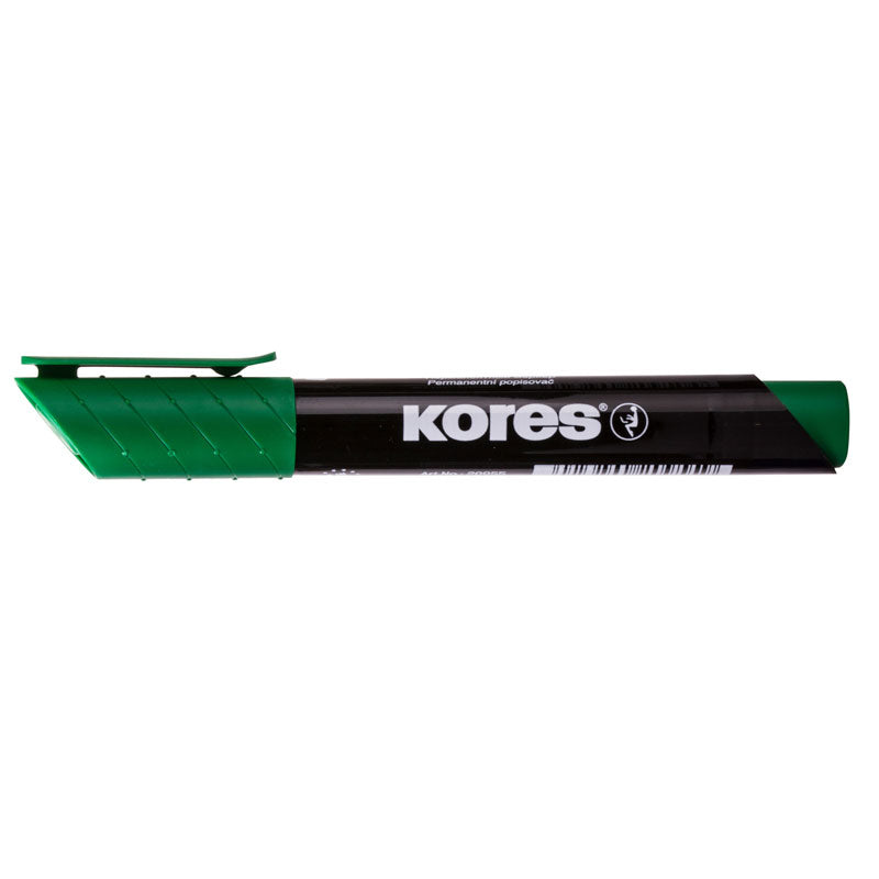 Marker permanent verde Kores varf rotund 3mm uscare rapida rezistenta 10 zile fara capac pe orice suprafata
