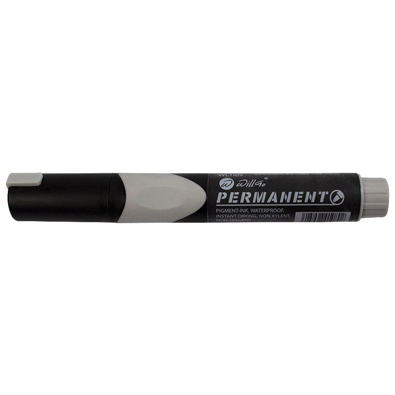 Marker permanent negru Willgo cu rubber grip gri varf rotund 1-3mm rezistent la apa scriere pe orice suprafata