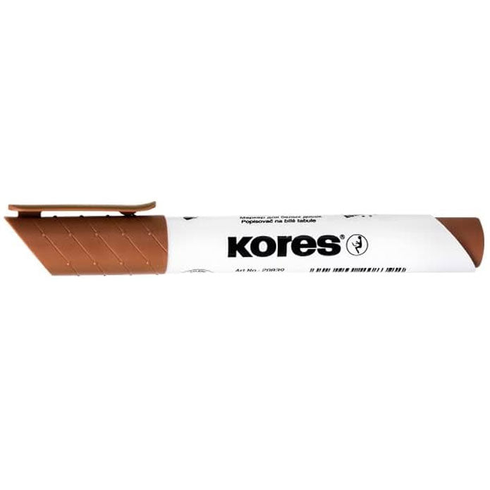 Marker whiteboard si flipchart maro Kores varf rotund 3mm stergere fara urme rezistenta 24h fara capac