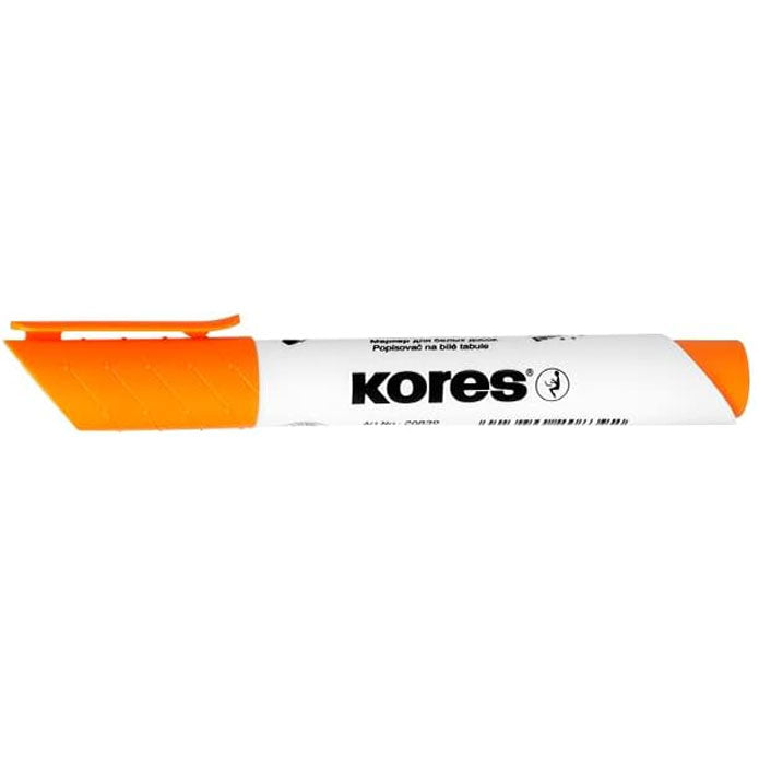 Marker whiteboard si flipchart portocaliu Kores varf rotund 3mm stergere fara urme rezistenta 24h fara capac