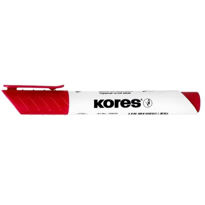 Marker whiteboard si flipchart rosu Kores varf rotund 3mm stergere fara urme rezistenta 24h fara capac