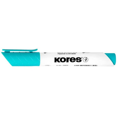 Marker whiteboard si flipchart turcoaz Kores varf rotund 3mm stergere fara urme rezistenta 24h fara capac
