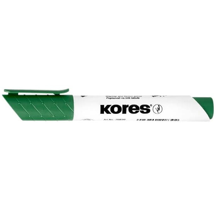 Marker whiteboard si flipchart verde Kores varf rotund 3mm stergere fara urme rezistenta 24h fara capac