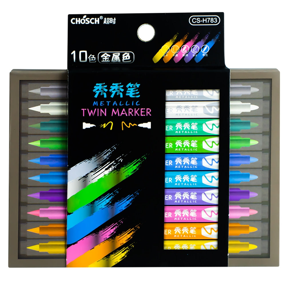 Markere permanente, metalizate, 10 culori/set - CHOSCH