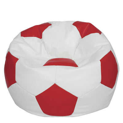 Fotoliu puf Mega Ball - imitatie piele - alb/rosu