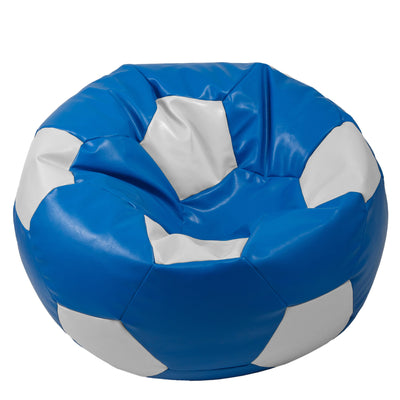 Fotoliu puf Mega Ball - imitatie piele - albastru/alb