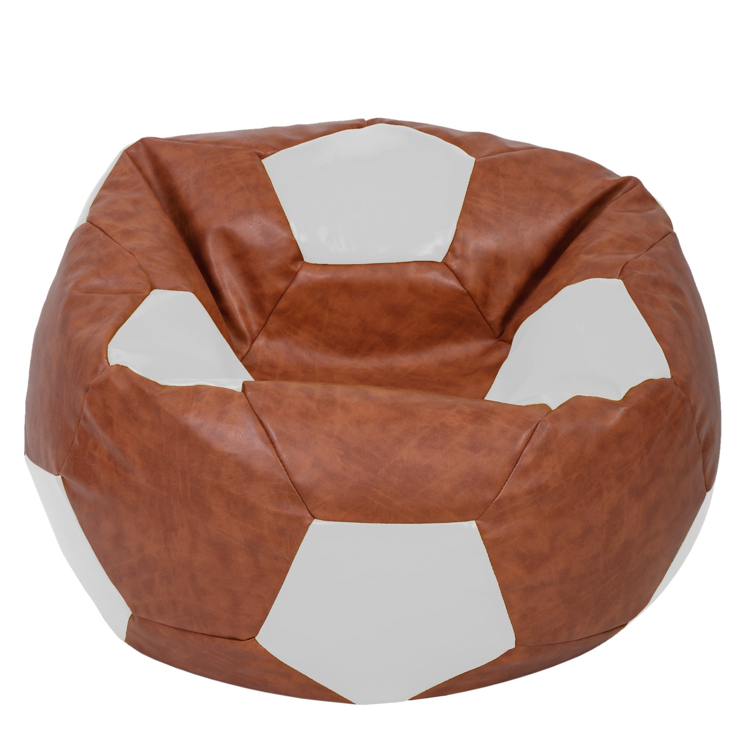 Fotoliu puf Mega Ball - imitatie piele - coniac/alb