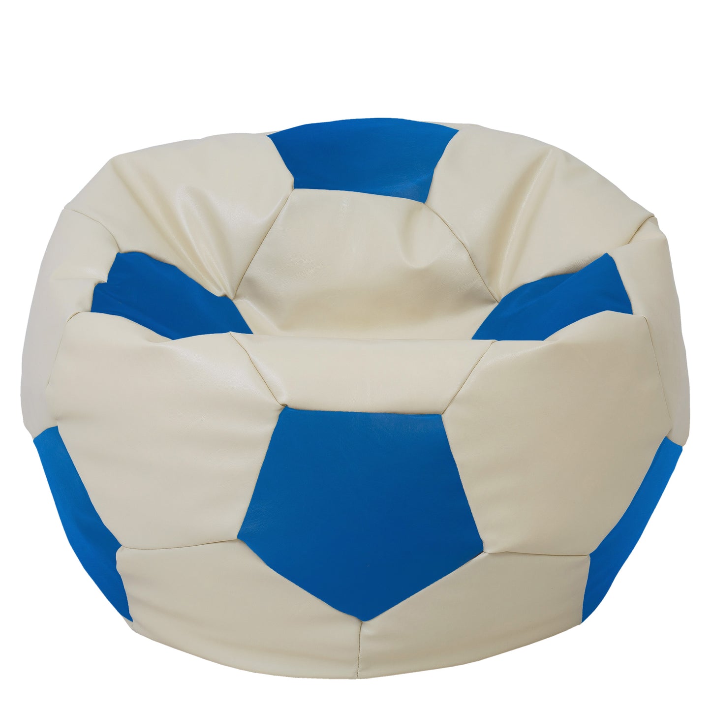 Fotoliu puf Mega Ball - imitatie piele - crem/albastru