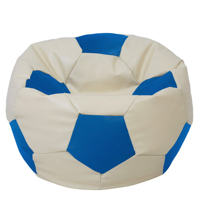 Fotoliu puf Mega Ball - imitatie piele - crem/albastru