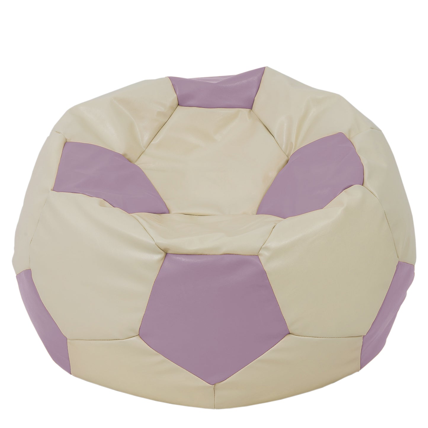 Fotoliu puf Mega Ball - imitatie piele - crem/mov