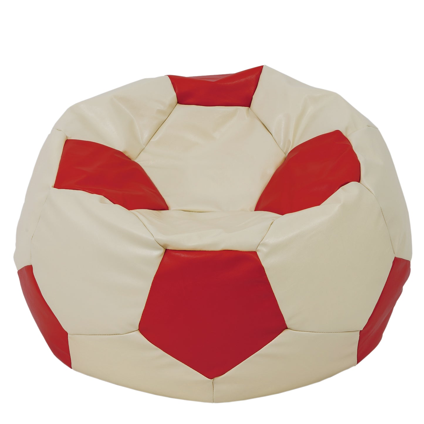 Fotoliu puf Mega Ball - imitatie piele - crem/rosu