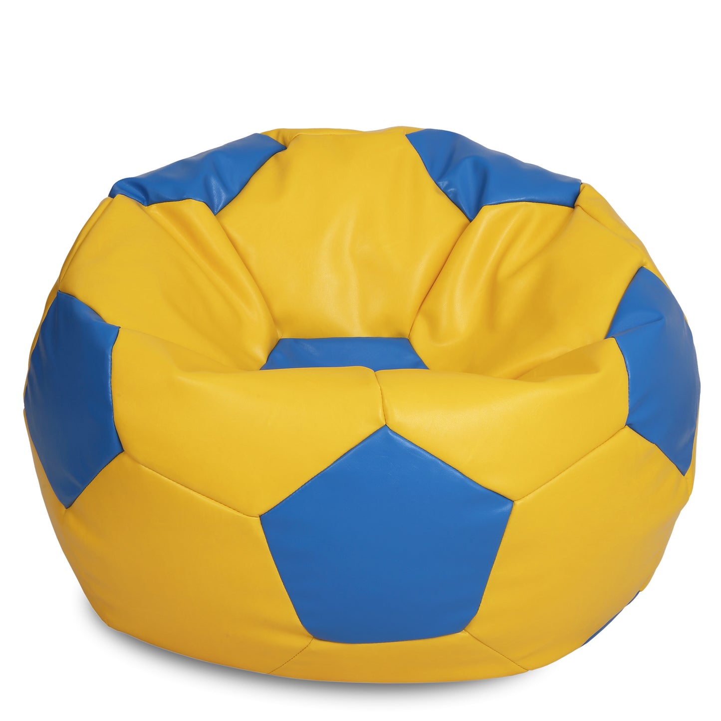 Fotoliu puf Mega Ball - imitatie piele - galben/albastru