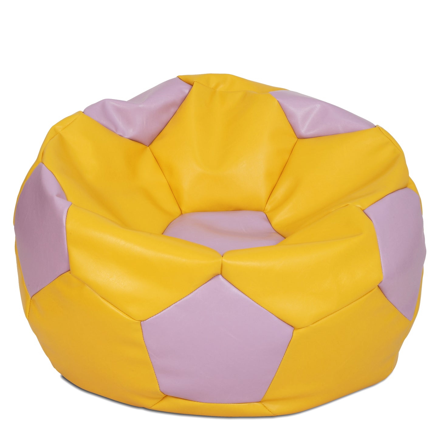 Fotoliu puf Mega Ball - imitatie piele - galben/mov