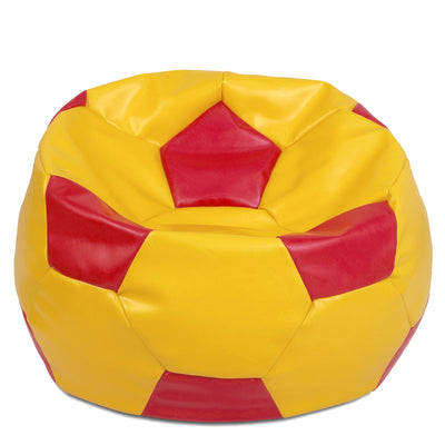 Fotoliu puf Mega Ball - imitatie piele - galben/rosu