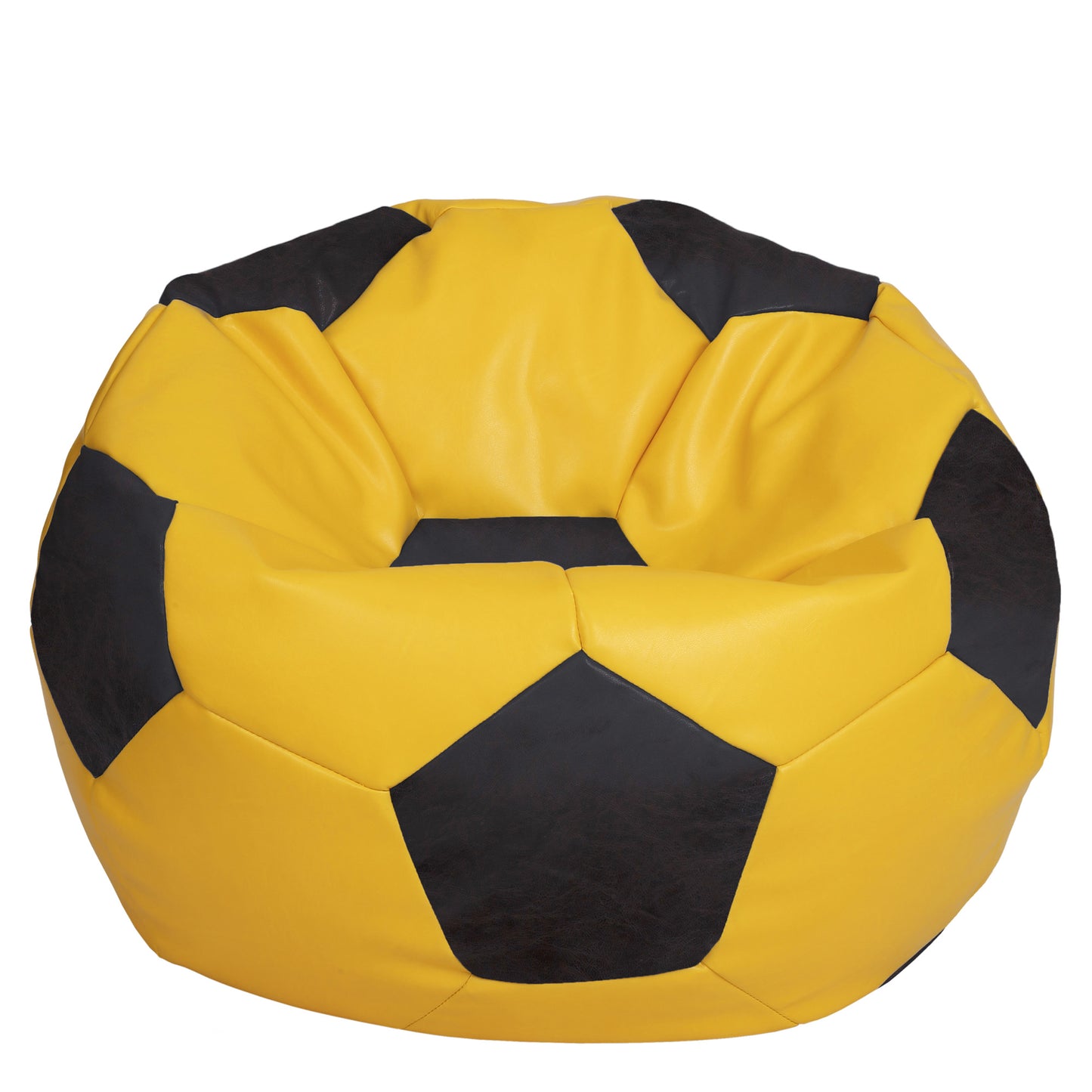Fotoliu puf Mega Ball - imitatie piele - galben/wenge