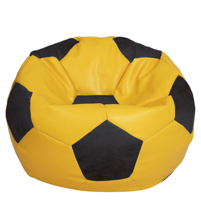 Fotoliu puf Mega Ball - imitatie piele - galben/wenge