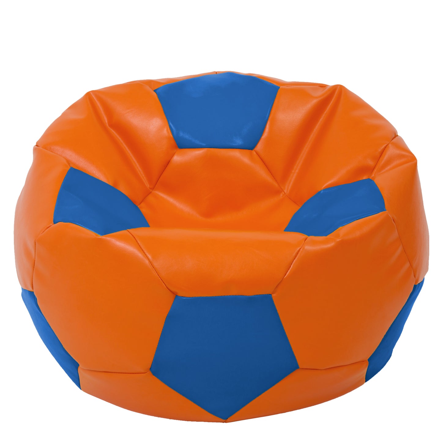 Fotoliu puf Mega Ball - imitatie piele - portocaliu/albastru
