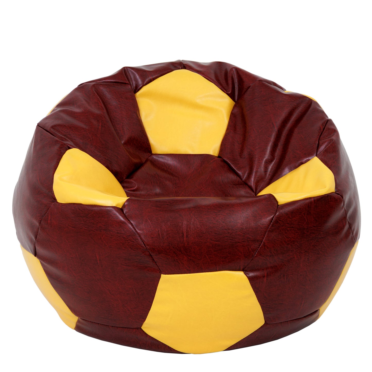 Fotoliu puf Mega Ball - imitatie piele - bordo/galben