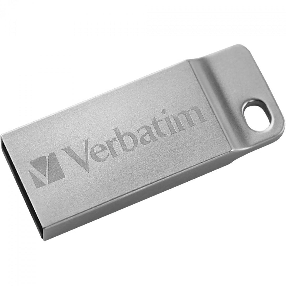 Memorie USB Flash Verbatim Metal Executive de 64 GB cu carcasă metalică argintie și rezistență la apă.