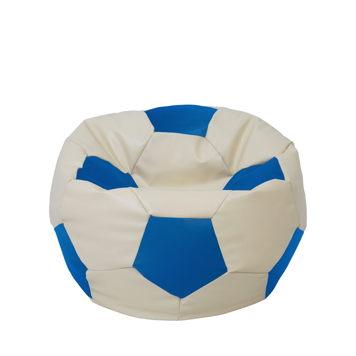 Fotoliu puf Mondo Ball - imitatie piele - crem/albastru