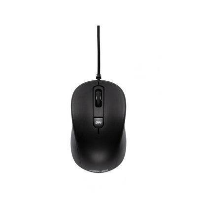 Mouse optic cu fir USB ASUS MU101C de 1000 DPI în culoare neagră.