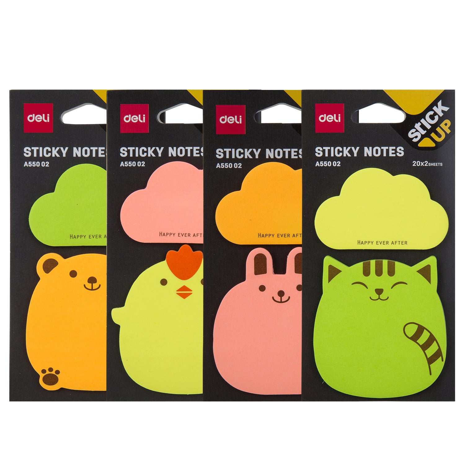 Notes adeziv Deli în formă de animale 76x76 mm cu 2x20 file pentru birou și școală