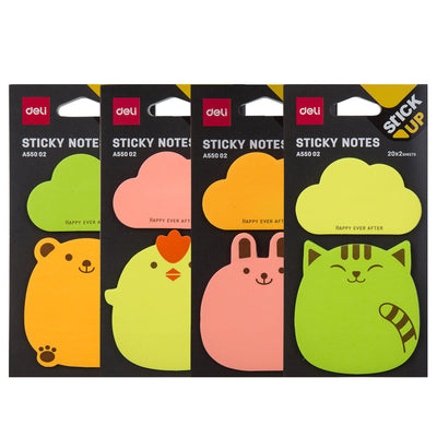 Notes adeziv Deli în formă de animale 76x76 mm cu 2x20 file pentru birou și școală