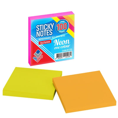 Notes adeziv neon, 75x75 mm, 100 file/set - OFFISHOP