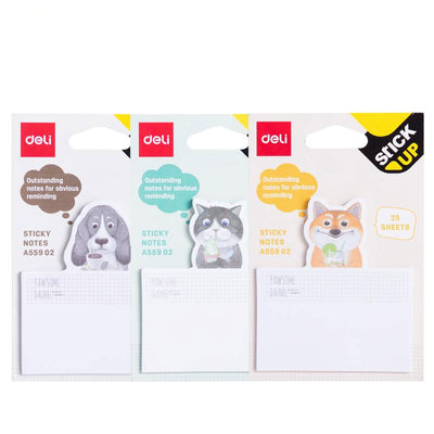 Notes adeziv liniat Deli cu design pisici și căței 75x84 mm 25 file pentru birou și școală
