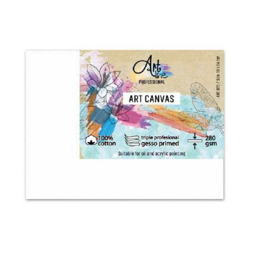 Panza pentru pictura pe sasiu de lemn Artline dimensiune 18x24 cm fabricata din bumbac 100% cu gesso triplu profesional pentru acrilic si ulei
