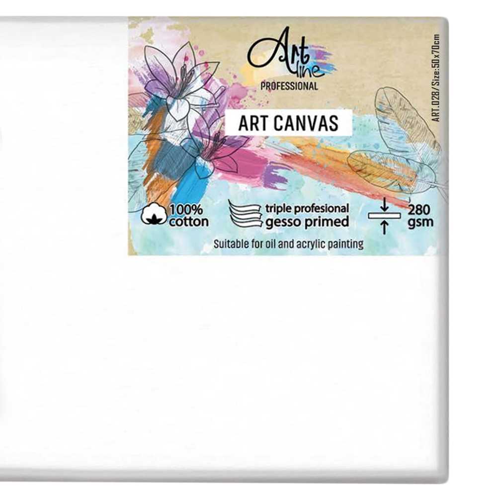 Panza mare pentru pictura pe sasiu Artline 50x70 cm din bumbac 100% cu gesso triplu profesional capsata pe spate pentru vopsea ulei si acrilic