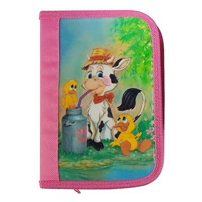 Penar dreptunghic pentru fete 19.5x13.3x3 cm cu 1 fermoar clapetă și spații elastice pentru școală