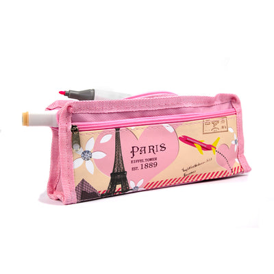 Penar borsetă etui dreptunghiular din poliuretan flexibil cu 2 fermoare pentru fete 20.5x9x4 cm.