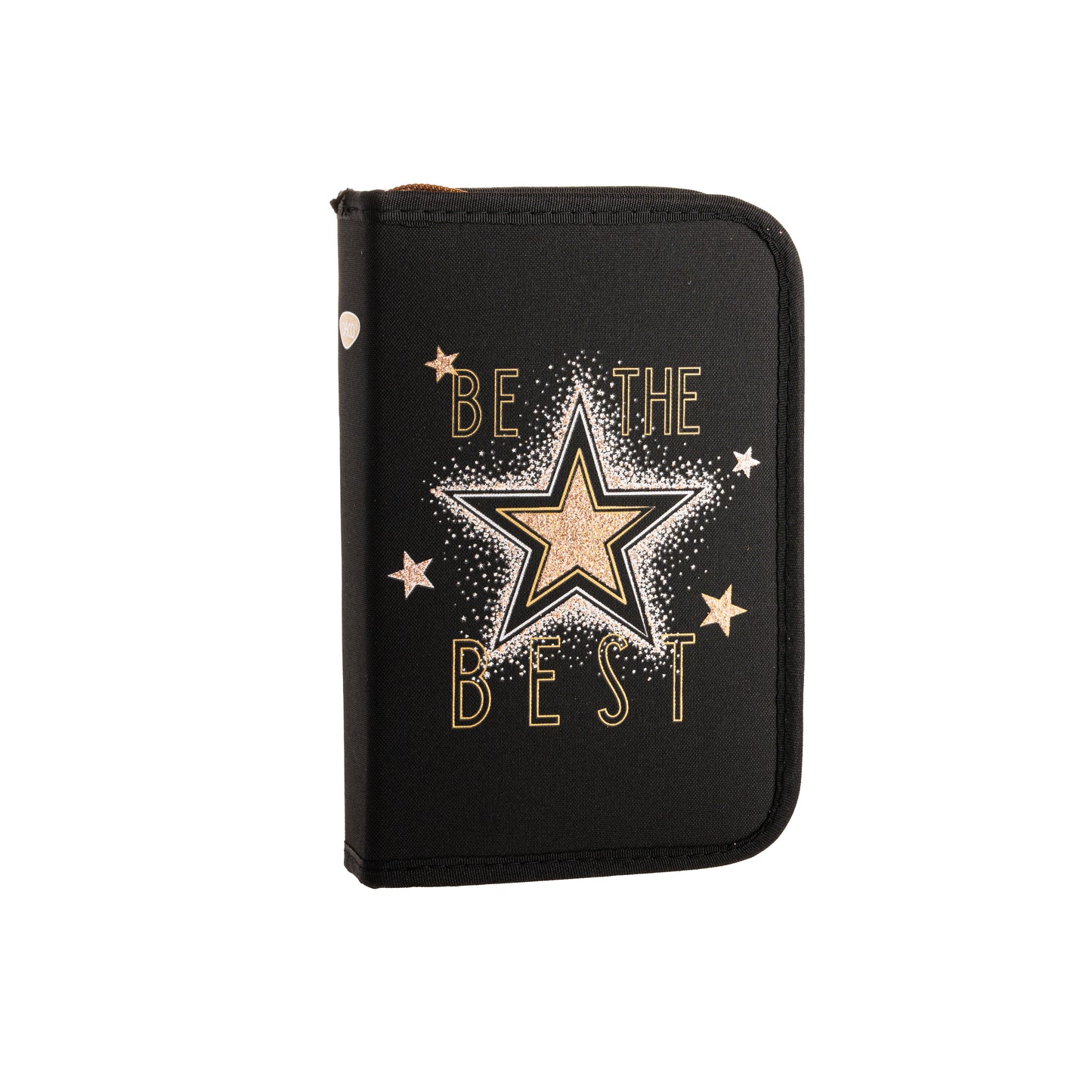 Penar scolar neechipat DACO model PE1957 negru cu text motivational Be the Best si stea un compartiment cu doua extensii si suporturi elastice