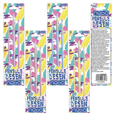 Pensule desen, culori pastel, varf rotund, 3 buc/set - NEBO