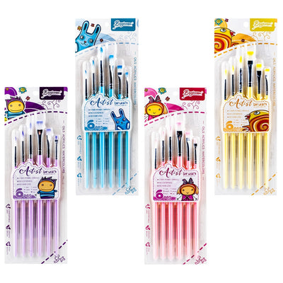 Pensule desen, culori pastel, varf rotund+tesit, 6 buc/set