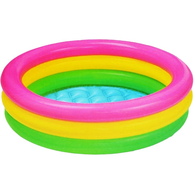 Piscina gonflabilă rotundă pentru copii „Curcubeu”, diametru 147 cm, design viu colorat, ideală pentru bălăceală în grădină în zilele de vară