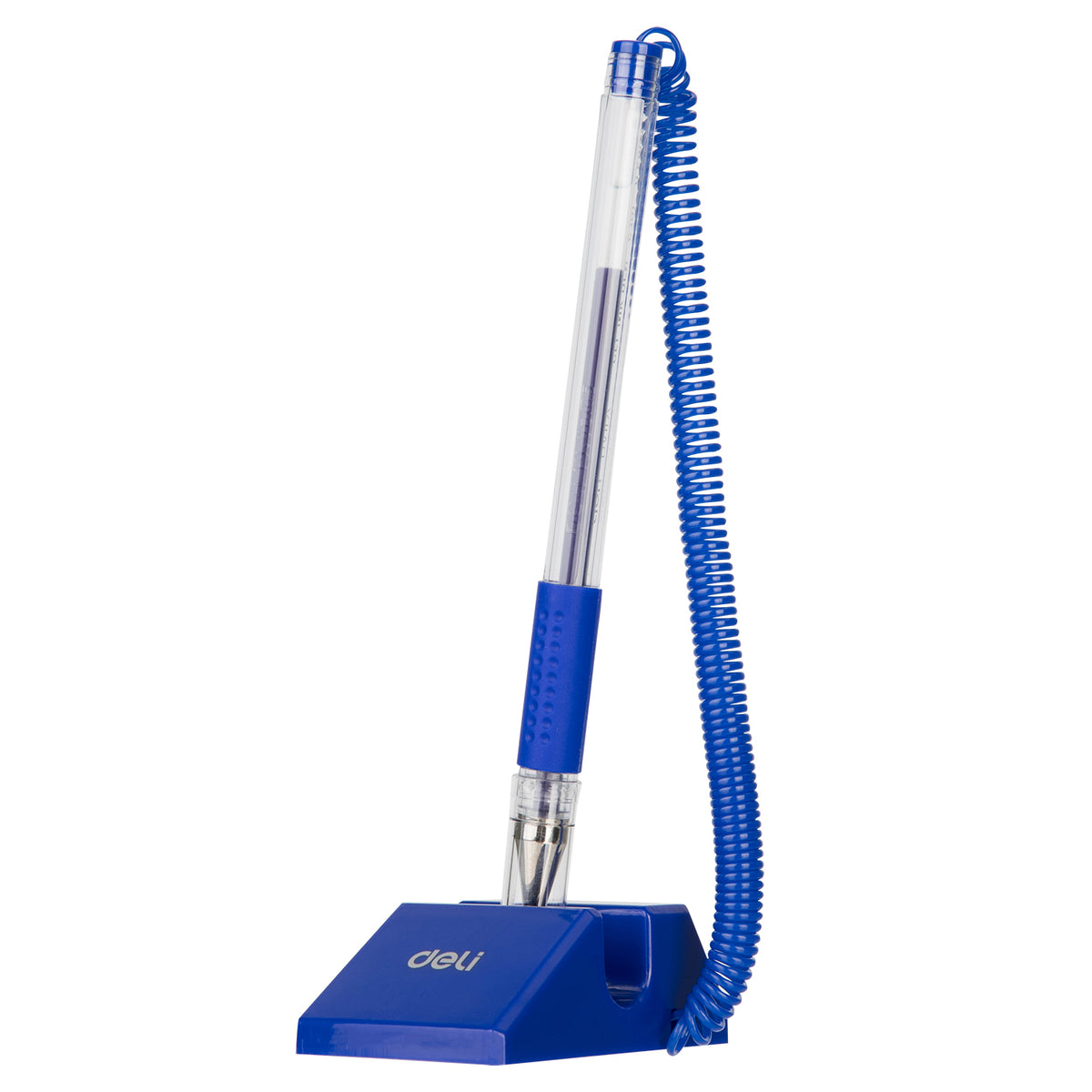 Pix cu suport adeziv de birou și șnur Deli 0.5 mm cu cerneală albastră pentru recepții și spații publice