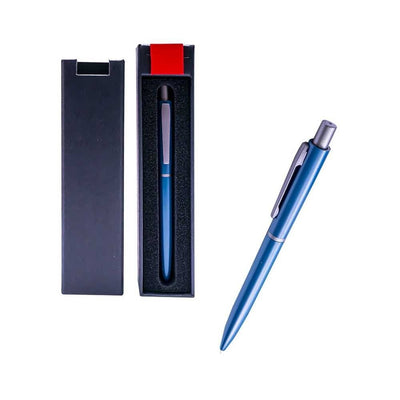 Pix metal bleumarin in cutie cadou, cu mecanism, mina albastra - OFFISHOP