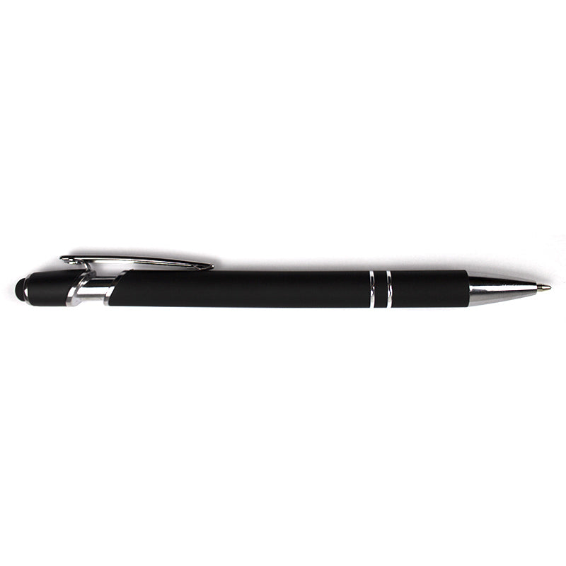Pix metalic cu mecanism si buton touch, corp negru, accesorii argintii, mina tip parker
