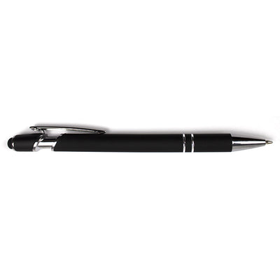 Pix metalic cu mecanism si buton touch, corp negru, accesorii argintii, mina tip parker